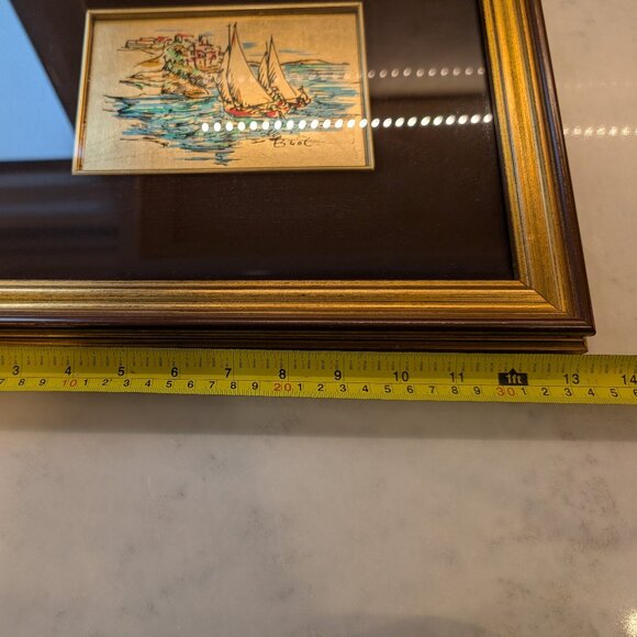 Vintage Italian Picture of sail boats along the coast on gold leaf and hand pain - Picture 9 of 11